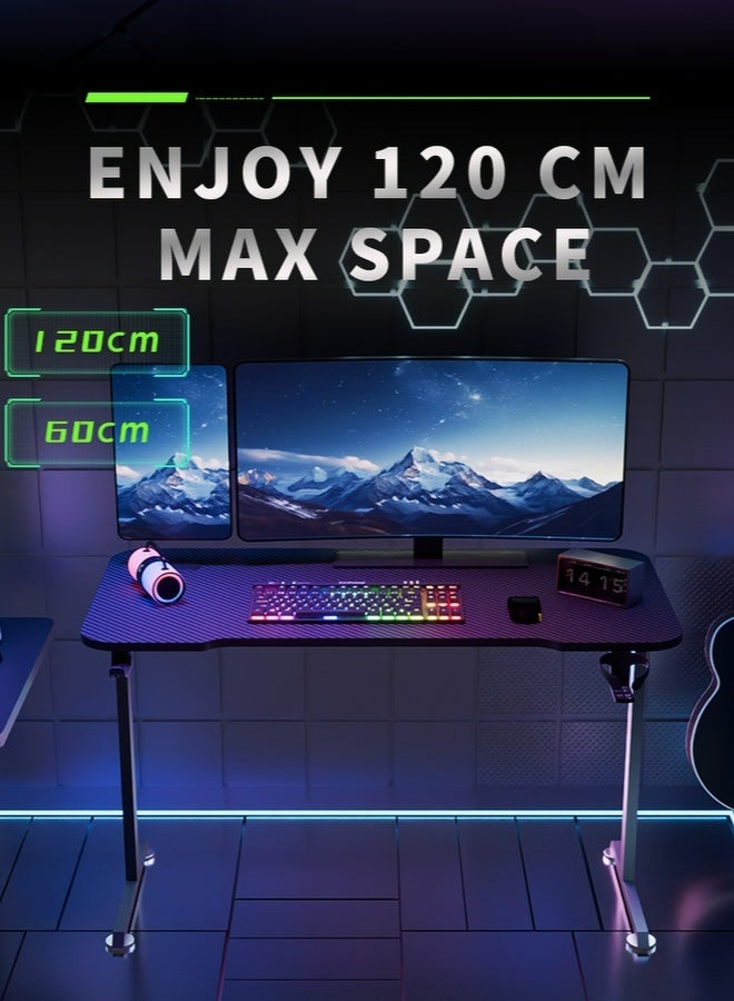 AOR Esports Gaming Desk equipped with desktop controller RGB lighting, headphone hooks, cup holder and socket box, carbon fiber material, desktop size L120 * W60cm, height 73cm, black computer desk - Image 2